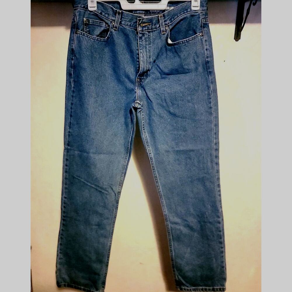 George Mens Regular Fit Straight Leg Jeans Dark Wash size 34x32